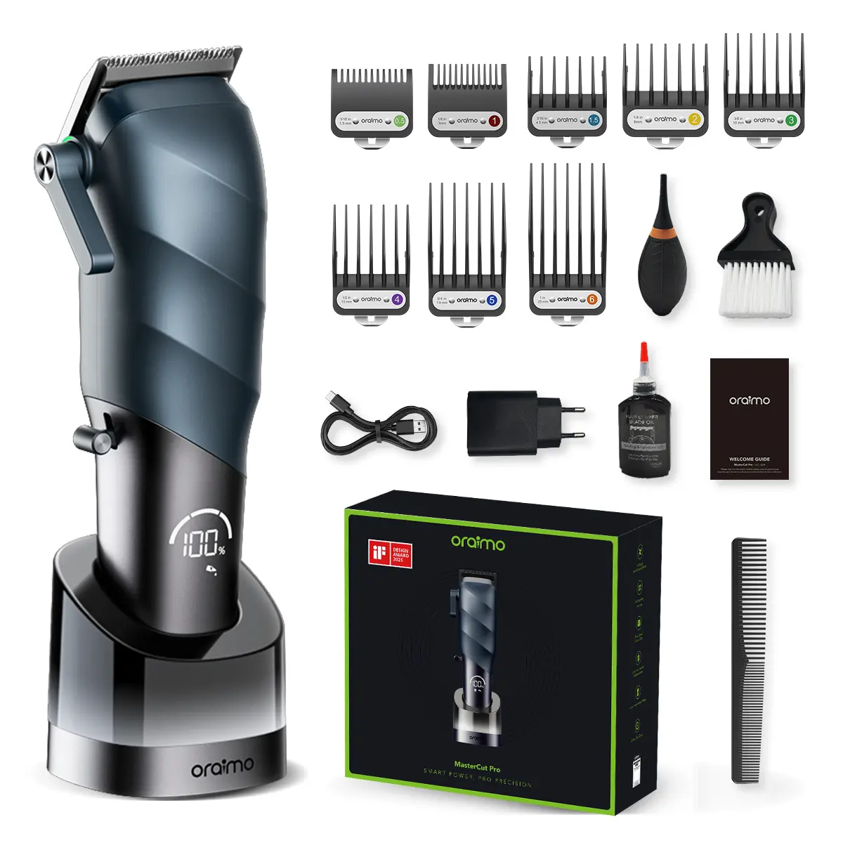[FathersDayGift] Oraimo MasterCut Pro Clipper – 10,000 RPM Brushless Motor Unique X-Shaped DLC Blade- 5-Hour Battery 2H Fast Charge Metallic iF Award Design- Professional Hair Trimmer for Barbers-Gift for Men,back to school,back to school haul