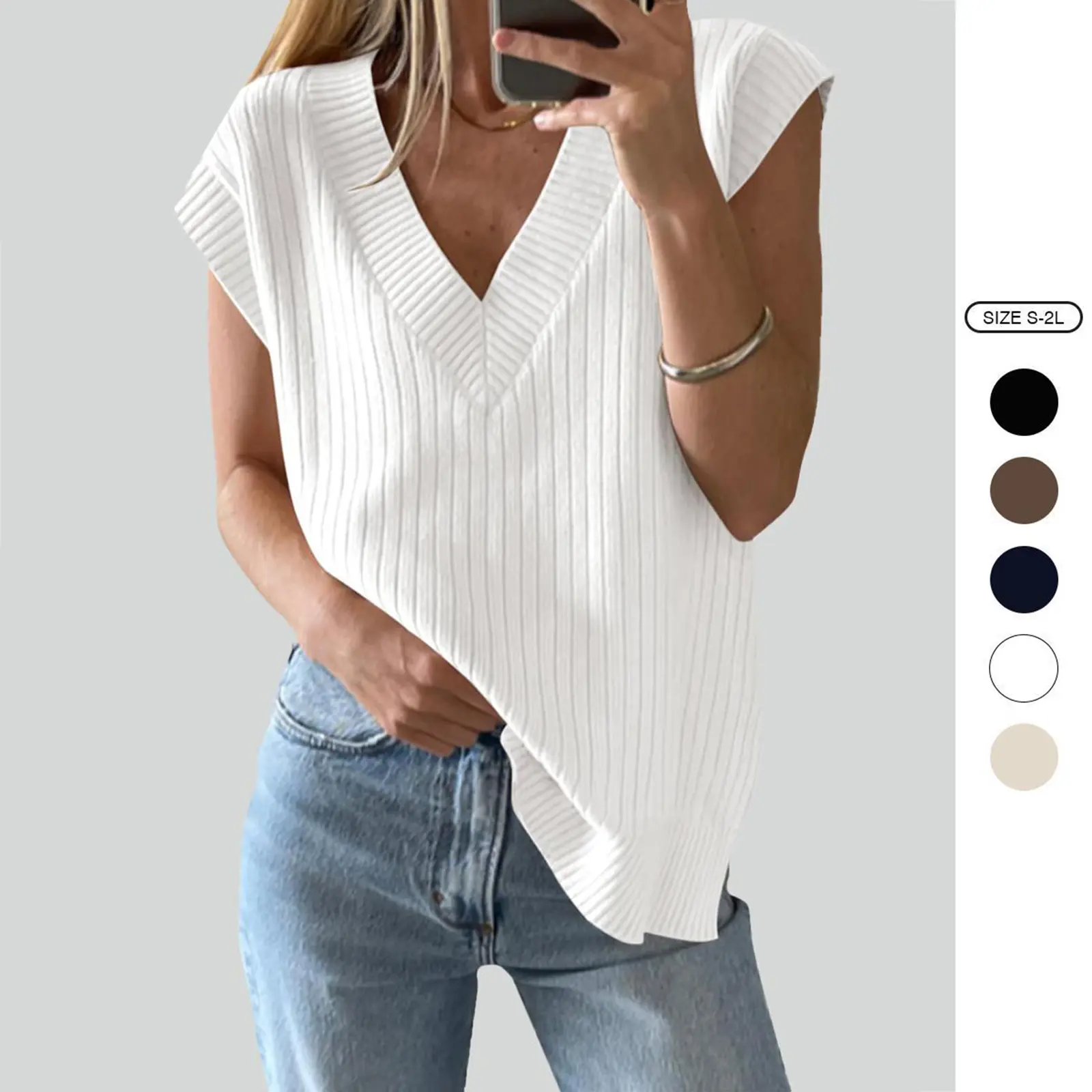 Imily Bela Womens V Neck Sweater Vest Oversized Ribbed Knit Sleeveless Casual Loose Fit Pullover Tank Top Imily Bela Womens V Neck Sweater Vest Oversized Ribbed Knit Sleeveless Casual Loose Fit Pullover Tank Top