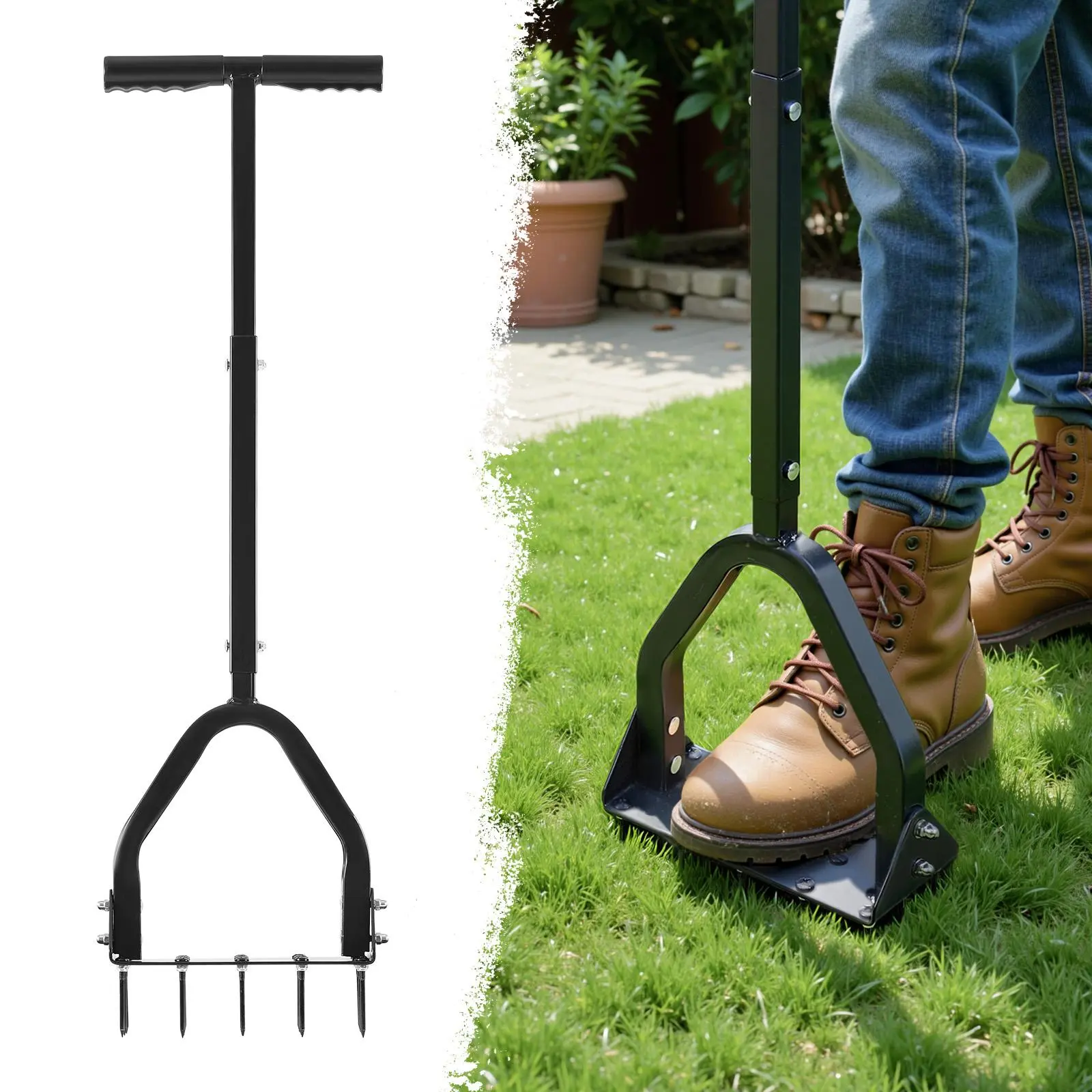【DealsForYouDays】VEVOR Lawn Aerator,9.2 in Manual Core Aerator Tool with 15 Iron SpikesLong Handle & Wide PlateHeavy Duty Grass Aeration ToolYard Aerators for Compacted Hardened Soil Lawn Aeration, Garden Tools, Durable Gardening Tools