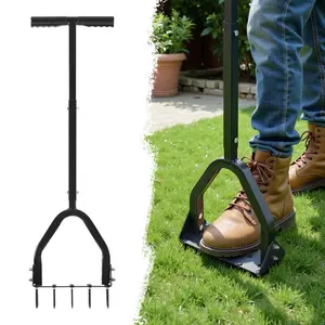 VEVOR Lawn Aerator, Summervibes,Summervibes, 9.2 in Manual Core Aerator Tool with 15 Iron Spikes, Long Handle & Wide Plate, Heavy Duty Grass Aeration Tool, Yard Aerators for Compacted Hardened Soil Lawn Aeration