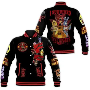 Five Nights At Freddy Varsity Jacket, Horror Game Graphic Design, Dark Streetwear Style, Trendy Unisex Casual Outfit Gift