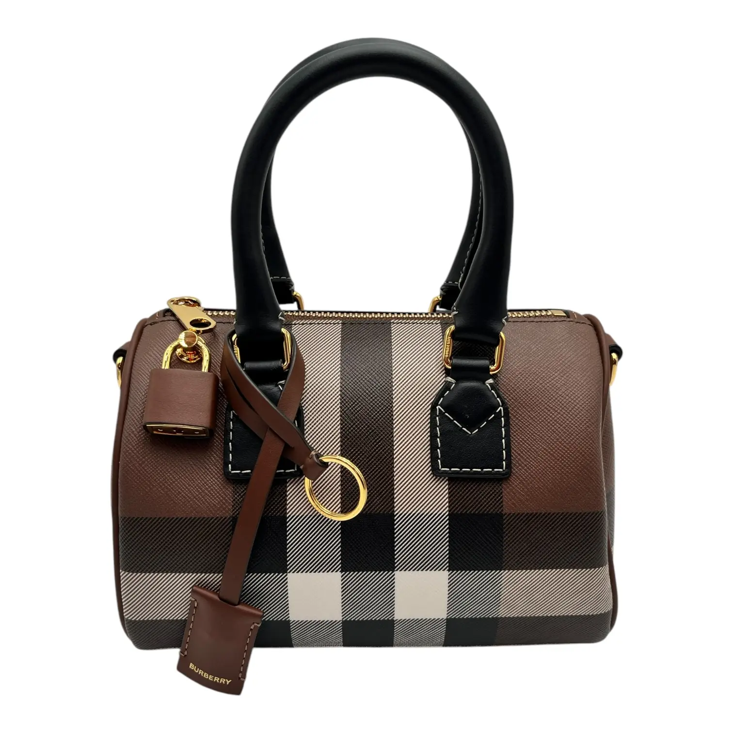 Pre-owned BURBERRY COATED CANVAS Crossbody Bags MINI CHECK BOWLING HANDBAG BROWN