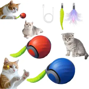 2026 Upgraded Self-Moving Cat Toy Ball with Tail 2-Pack - Rechargeable Smart Interactive Kitten Toys 2-Speed Modes Bite-Resistant Indoor Exercise Toys for Bored Cats Blue&Orange