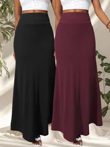 2-Piece Simple Basic Chic Womenswear High Elasticity Bodycon Fish Tail Midi Skirt Set, Daily Commute Slimming Versatile Non-Selective Fit