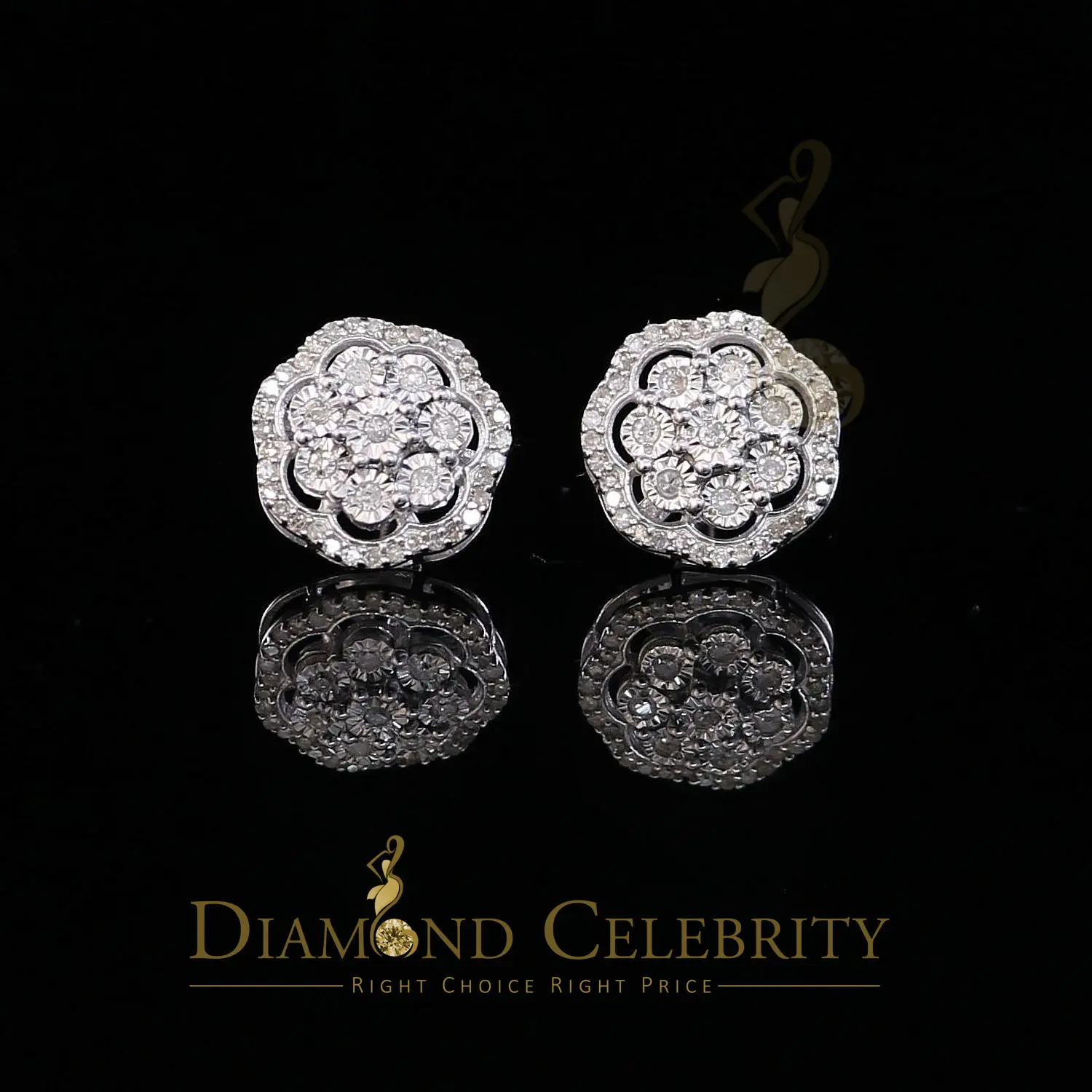 Diamond Celebrity's 0.40ct Diamond 925 Sterling Silver White Floral Earrings For Men's / Women's