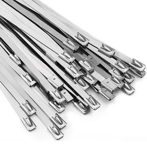 Silver stainless steel cable ties, 4.8 x 200 mm, heavy-duty metal cable ties, 100/300 packs, UV-resistant, fire-resistant, and corrosion-resistant, suitable for automotive, outdoor, and industrial applications.