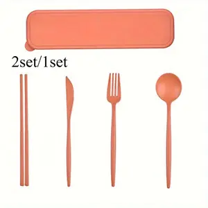 1set 4-piece Reusable Travel Cutlery Set with Storage Box - Lightweight and Durable for On-the-Go Meals!