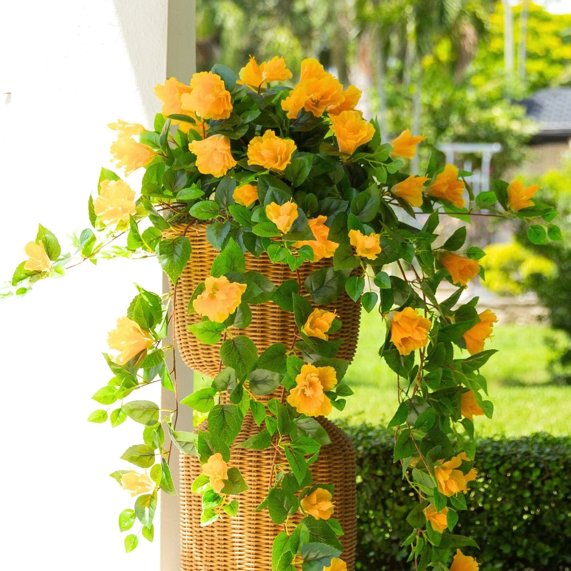 41-in UV-Resistant Artificial Hibiscus Hanging Plants (Set of 2) - Plant Decor for Hanging Baskets, Indoor-Outdoor Home Decor with DIY and Style Botanical Arrangement