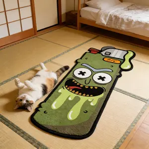 Cucumber Rick Lighter Carpet, Cartoon Anime Style, Cartoon Pattern Rug, Non-Slip Living Room Sofa Rug, Bedroom Bedside Mat, Cute Home Decor, Pet Friendly, Household Decorative Rug, Kawaii Rug, Non Slip Rugs