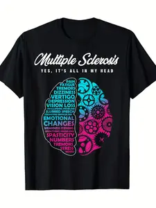 Multiple Sclerosis Awareness T-Shirt - Inspirational Brain & Gears Design with Medical-Themed Text, 100% Cotton 180gsm, Unisex Casual Crew Neck Short Sleeve, Machine Washable Health Support Gift for Adults, Comfortable Fit, Awareness Clothing| Casual Sty