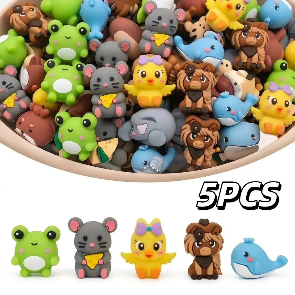 5-Pack Cute Animal Silicone Beads, Adorable Charm Beads, Diy With Charms, Diy Mix Beads for DIY Pen Decorations, Keychain Accessories & Handmade Crafts, Diy Beading Accessories, Diy Mixed Beads