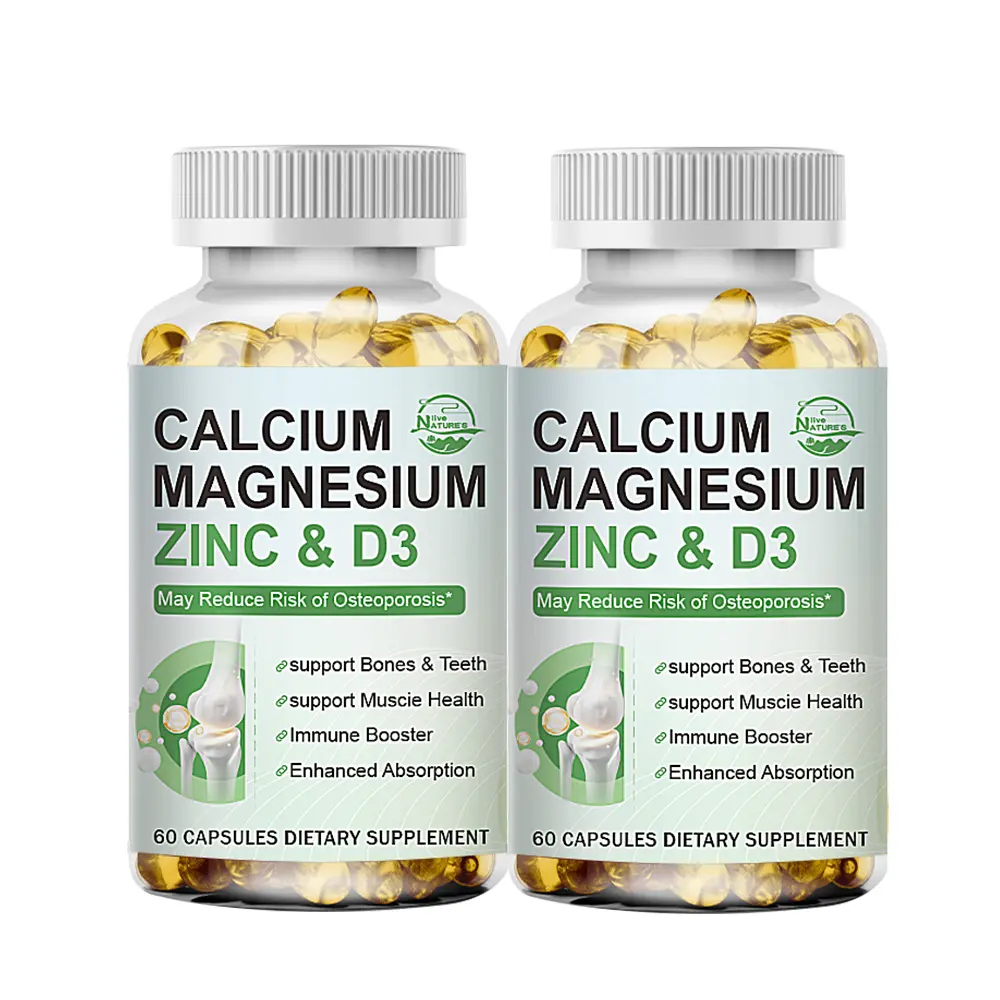Vegan Calcium Magnesium Zinc + Vitamin D3 Complex Capsules (2 Packs) - Enhanced Absorption Bone Health Vitamins Supplements for Muscle Function Support, Magnesium Vitamins Supplements, D Vitamins Supplements