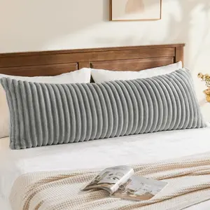 Fluffy Faux   Pillow Cover with Zipper, Luxury Plush  Striped Pillow Cover 20x54 Inches, Super Soft and Cozy Long  Pillow Pillowcase for Bed Sofa Couch Room Decor(Grey)