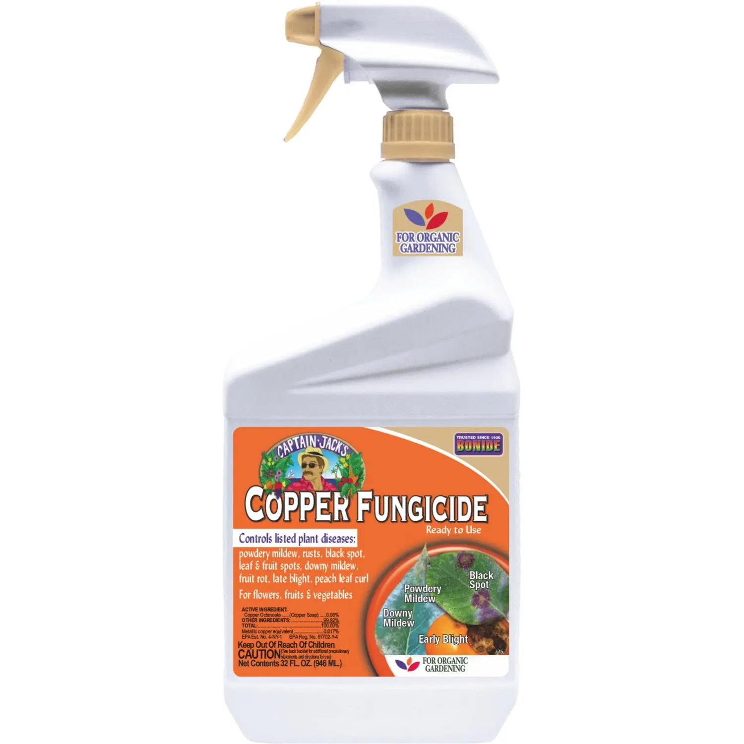 Bonide Captain Jack's Copper Fungicide Spray Bottle - 32oz Ready-to-Use Spray, Organic-Safe Copper Salt Formula for Disease Control in Organic Gardening