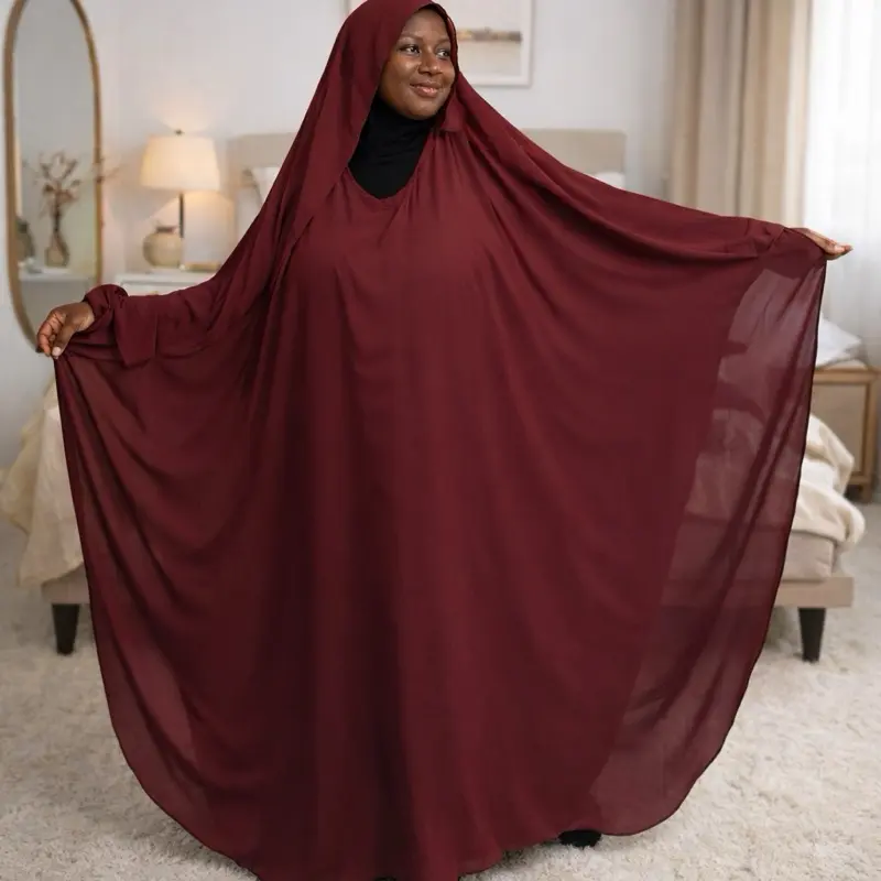 Maroon Closed Soft Chiffon Ghashwa Overhead | Lightweight Modest Overhead Khimar | Elegant Full Coverage Islamic Veil for Everyday Wear & Prayer