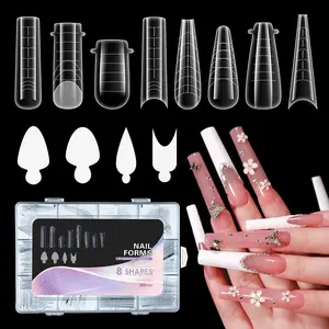 Nail Dual Forms for Poly Gel 288PCS, 8 Shapes 12 Sizes Clear French Nail Forms, Reusable Nail Molds for DIY Gel Extension & Salon Quality Manicure at Home