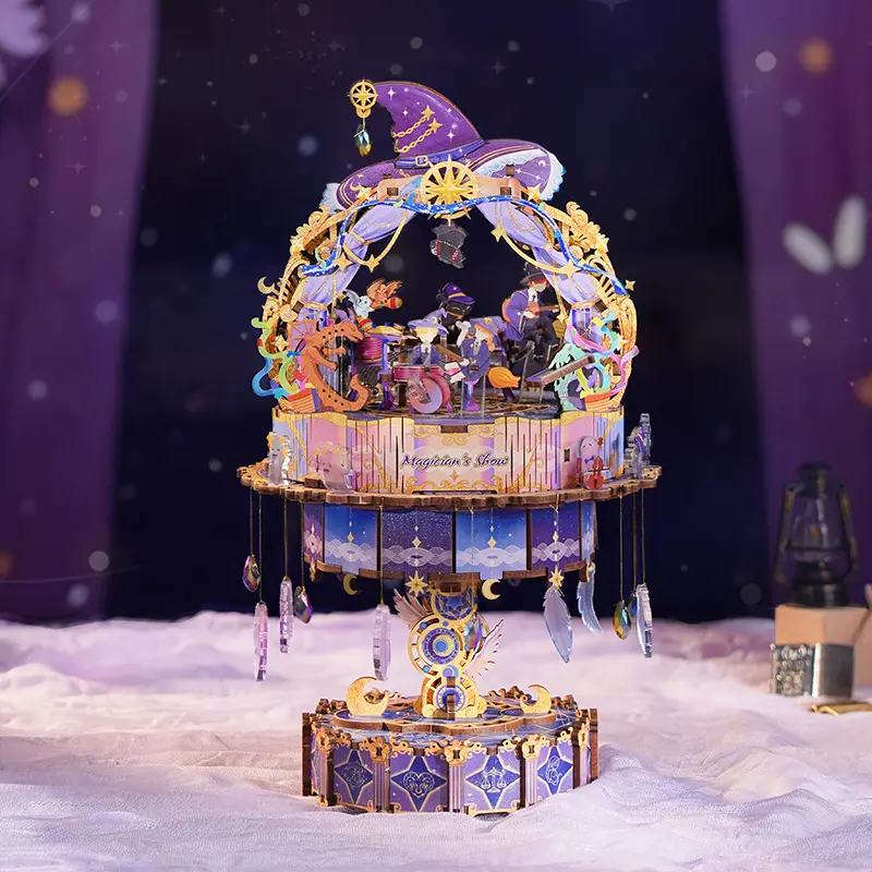 Tonecheer 3D Puzzle DIY Craft Kit - Rotating Contemporary Musical Magic Show Music Box, Quirky Home Decor, Glow-in-the-Dark Starlight Ornament, Safe Eco-Friendly Materials, Fingertips Decor, 1x AAA Battery Required, Summervibes Home Supply