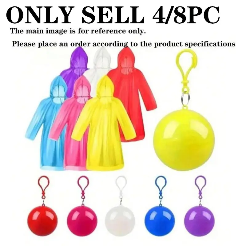 4 Pack Multi-Color Emergency Waterproof Adult Rain Poncho with Keychain Ball, Lightweight Rain Coat, Ideal for Camping, Outdoor Activities, Hiking & Theme Parks, Rainy Day, Rainy Season, Rain Coat, Rainproof