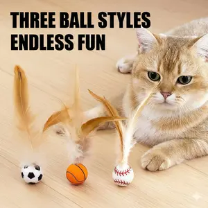 SmartWell Cat Feather Ball Toys Interactive Kitten Teaser High Bounce Silent EVA Foam Material Sports Themed Soccer Basketball Baseball Design For Indoor Chasing Exercise