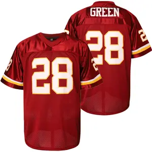 Red Men's American Rugby Football Jersey V-neck Short Sleeve Breathable 28 Letter Embroidered Stitched Sports Top Sizes S-3XL
