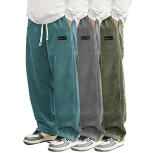 Men's 3pcs Straight-Leg Corduroy Joggers - Elastic Drawstring Waist + Pockets, Couples Matching Everyday Pants