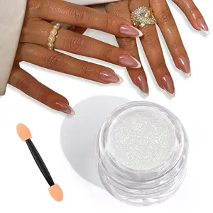 Saviland White Pearl Chrome Nail Powder: 1g Metallic Mirror Effect Chrome Powder for Nails Aurora Mermaid Chrome Nail Powder for Gel Polish Nail Art Decoration Pearl Glitter Pigment Dust Kit Home DIY