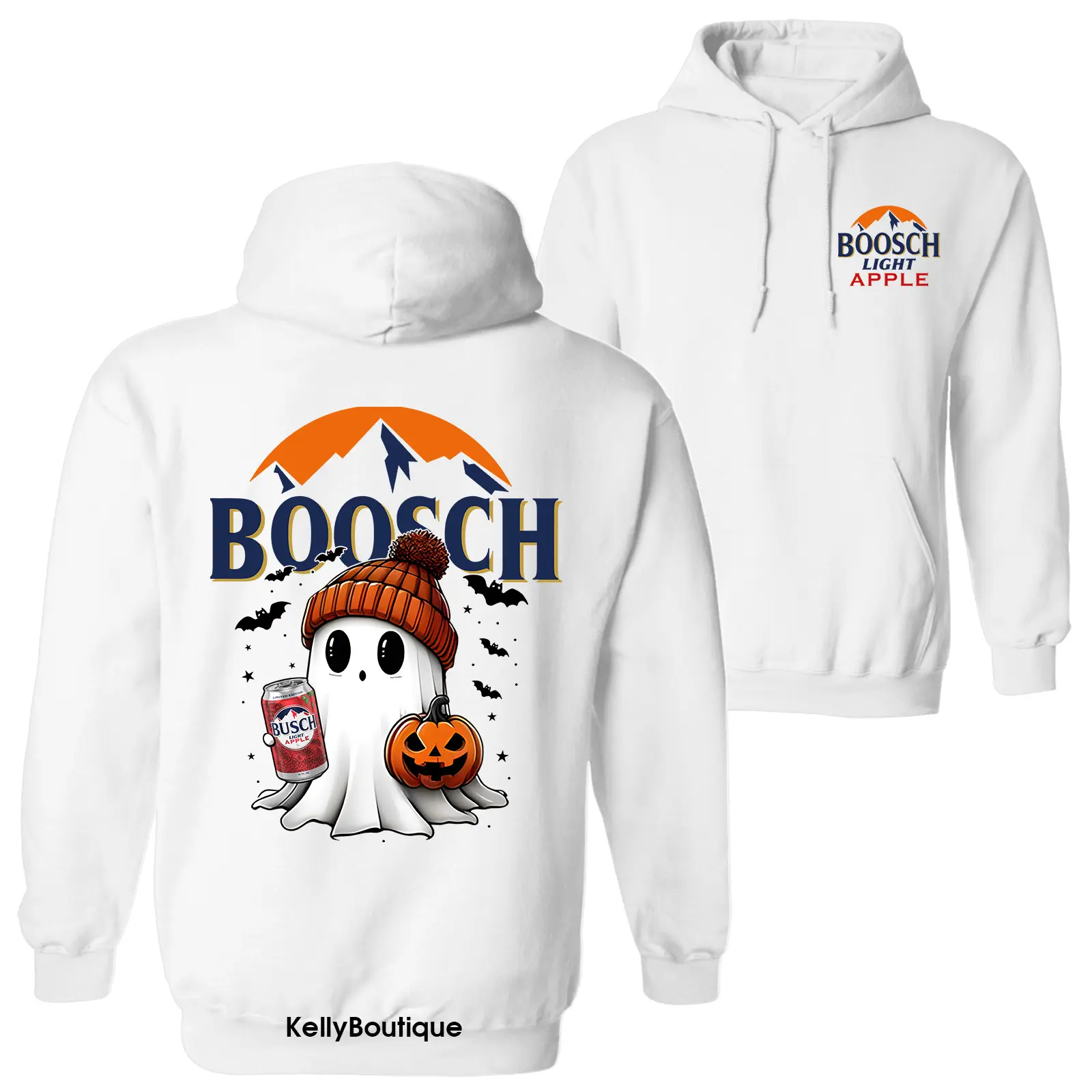 Boosch Light Apple Halloween Cute Boo Boo Ghost Pumpkin Hoodie,  Trendy Halloween Costume Spooky Season 2 Sided Graphic Design Unisex Cotton Pullover Hooded Sweatshirt for Men for Women Menswear Womenswear