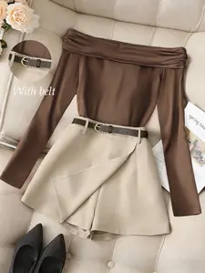 Casual Korean-style slim-fit skirt shorts, Womenswear Bottom, figure-flattering silhouette. Comfortable, soft, skin-friendly fabric with great drape. Suitable for daily commute, social gatherings, shopping and any occasion.