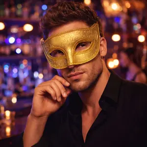 Hand-Painted Party Mask Half-Face Jazz Mask, Masquerade Makeup Ball Prop Mask, Masquerade Masks, Party Event Props, Unisex Costume Accessory for Men and Women, Twilight Masquerade, Party Supplies