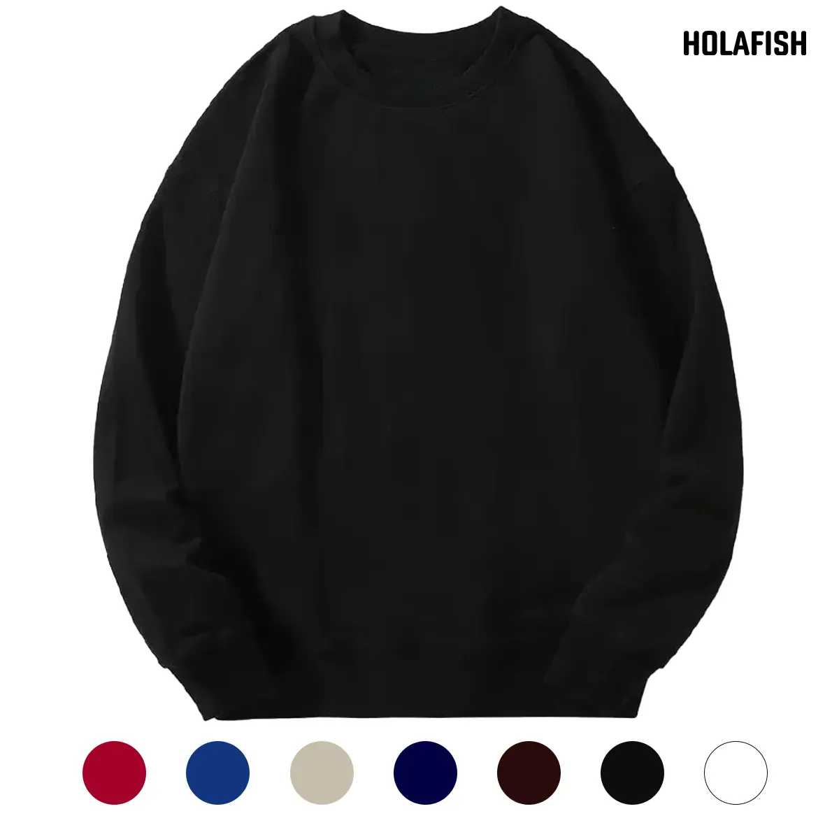 Holafish Baggy Sweatshirt for Women, Chic Fleece Lined Crew Neck Pullover, Plain Soft Cotton Blend, Do Not Dry Clean, Cotton-Poly Blend, Korean, Work, Pull On, Hoodie, Everyday, Long Sleeves, Polyester, Jeans, Oversize