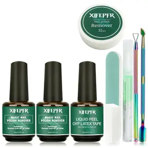 Gel Nail Polish Remover Set, 1 Set Peel-off Gel Nail Removal Solution with Latex Tape & Brush, Efficient Nail Art Removal Tool for Home, Nail Glue Remover