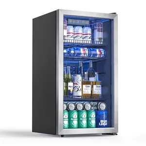 TEHANLD Beverage Refrigerator Cooler  Mini Fridge with Glass Door for Soda Beer or Wine, Beverage Cooler for Home, Office, Bar with Adjustable Removable Shelves