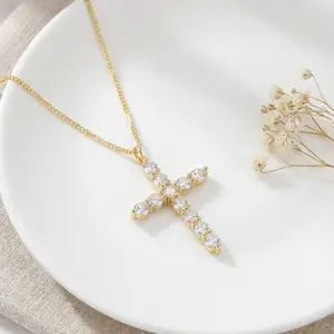 14K Gold & Silver Plated Cross Necklace, Enhanced Sparkle & Non-Tarnish Faith Jewelry with 11-Color Zircon Birthstones, Birthday & Christmas Gifts