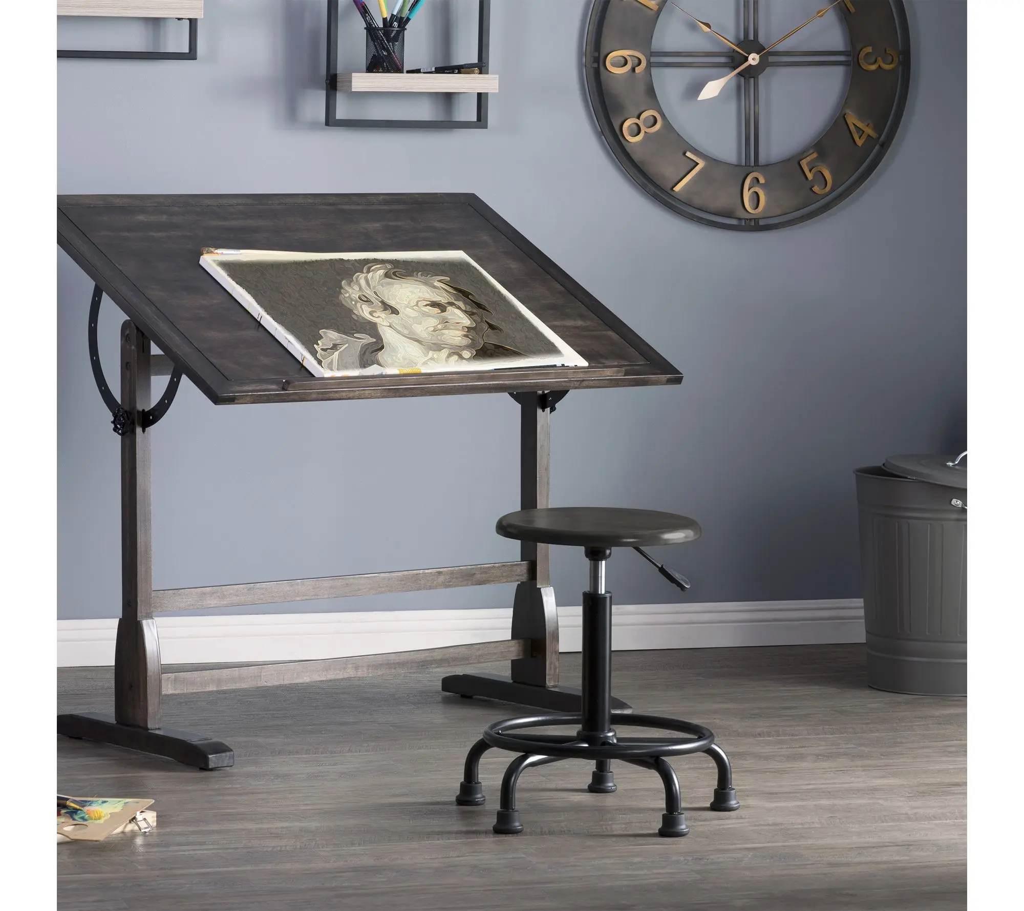Studio Designs Retro Wood Metal Height Adjustable Stool Studio Designs Retro Wood Metal Height Adjustable Stool