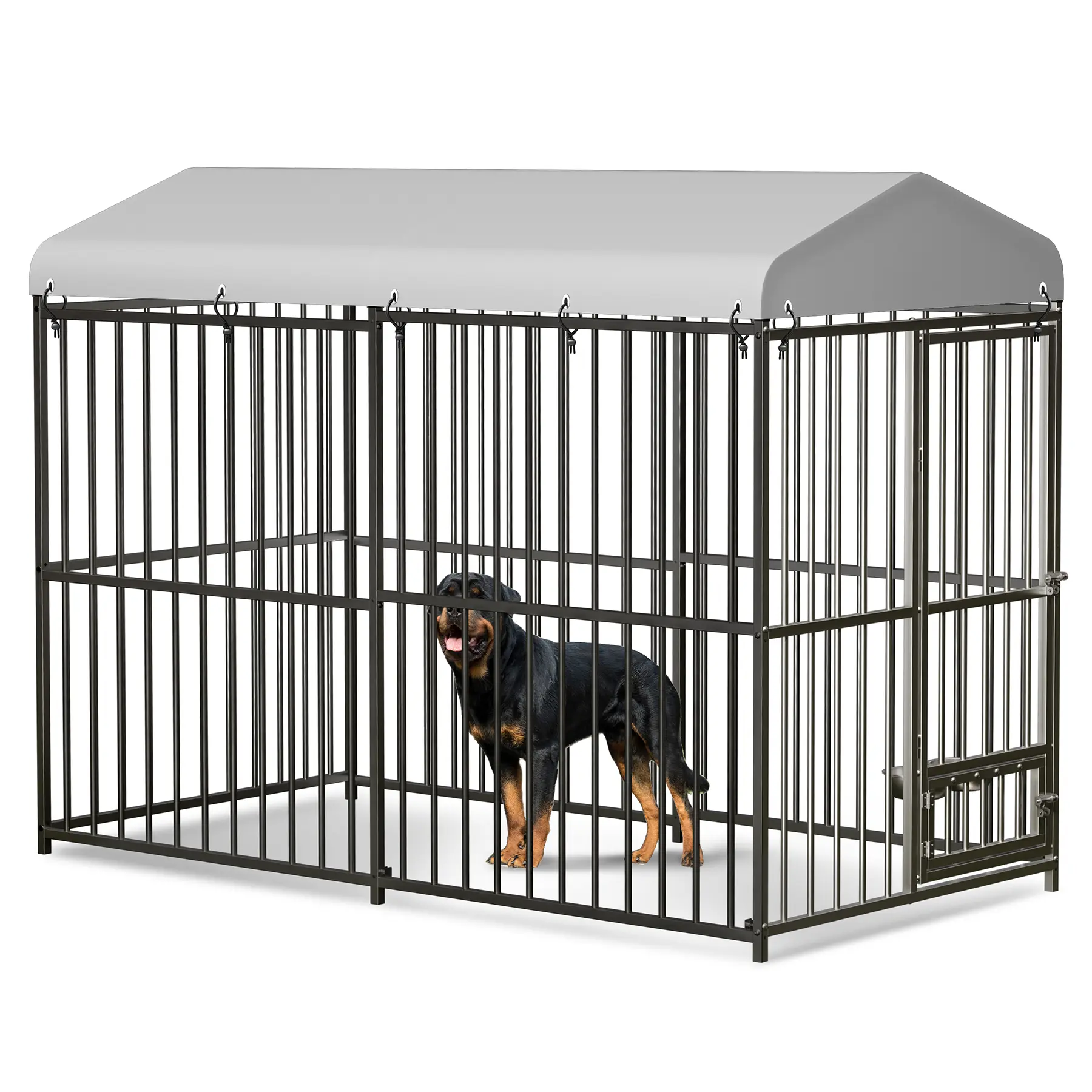 Outdoor Dog Kennel, 4x4x6Ft/8*4*6FT Metal Dog Kennel with Roof, Safety Lock & Rotating Feeder, Suitable for Dogs, Cats, Chickens, Rabbits large