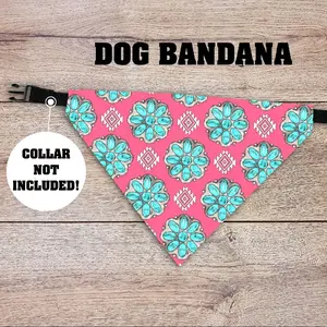 Pink Turquoise Dog Bandana - Over The Collar, Pet Accessories, Cat Bandana, Handmade, Gifts For Pets, Animal, Christmas Gift, Stocking Stuffer, Western, Punchy, Jewelry