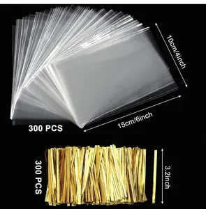 Pop Bags,Augshy 300 Pcs 4x6" Treat Cello Bags for lollipop with 300 Twist Ties, 1.4 mils Thickness OPP Plastic Bags for Lollipop Candy Chocolate Cookie Wrapping