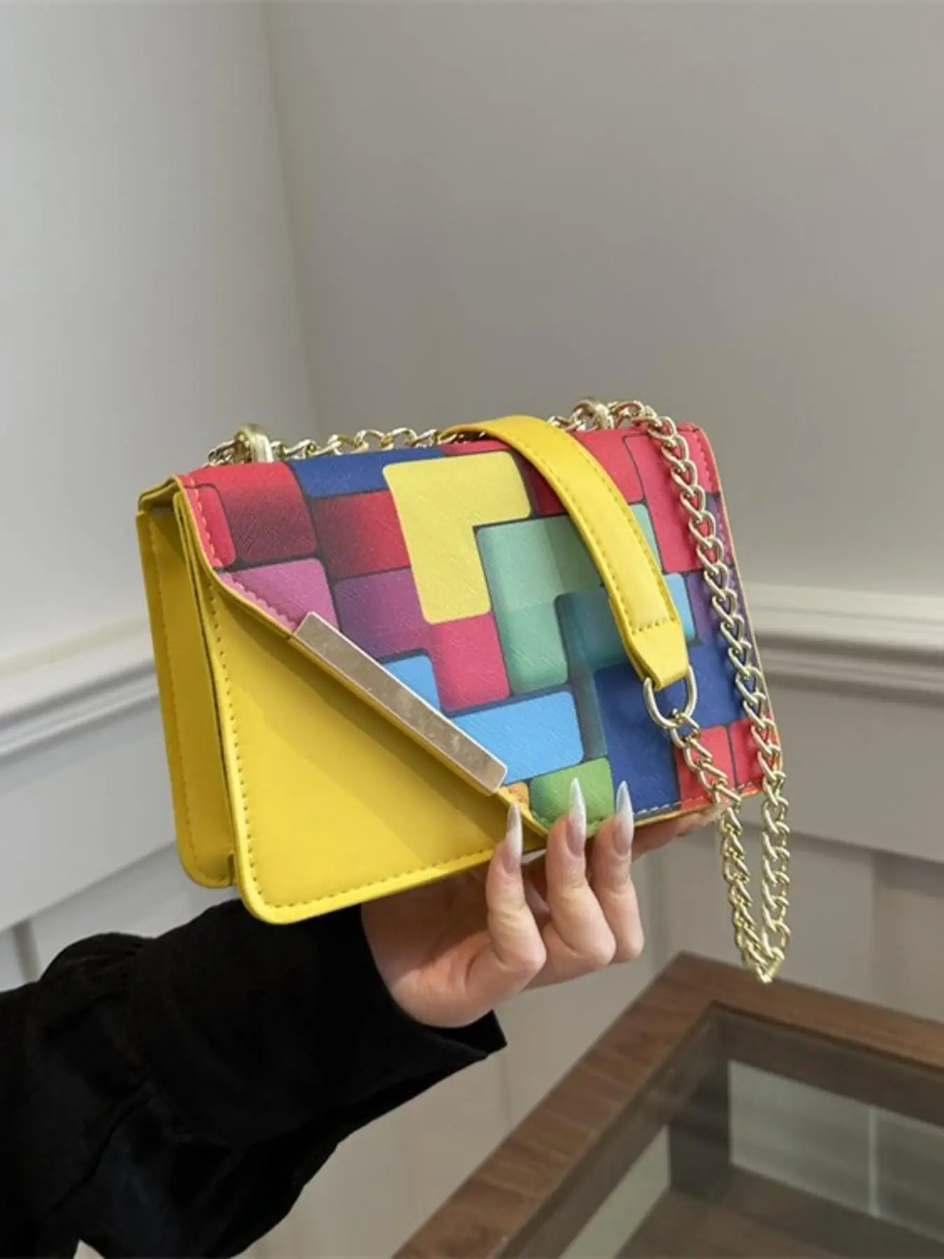 Fashion Colorblock Pu Leather Shoulder Bag, 2025 New Style Casual Versatile Chain Strap Shoulder Bag for Women, Trendy All-match Underarm Bag