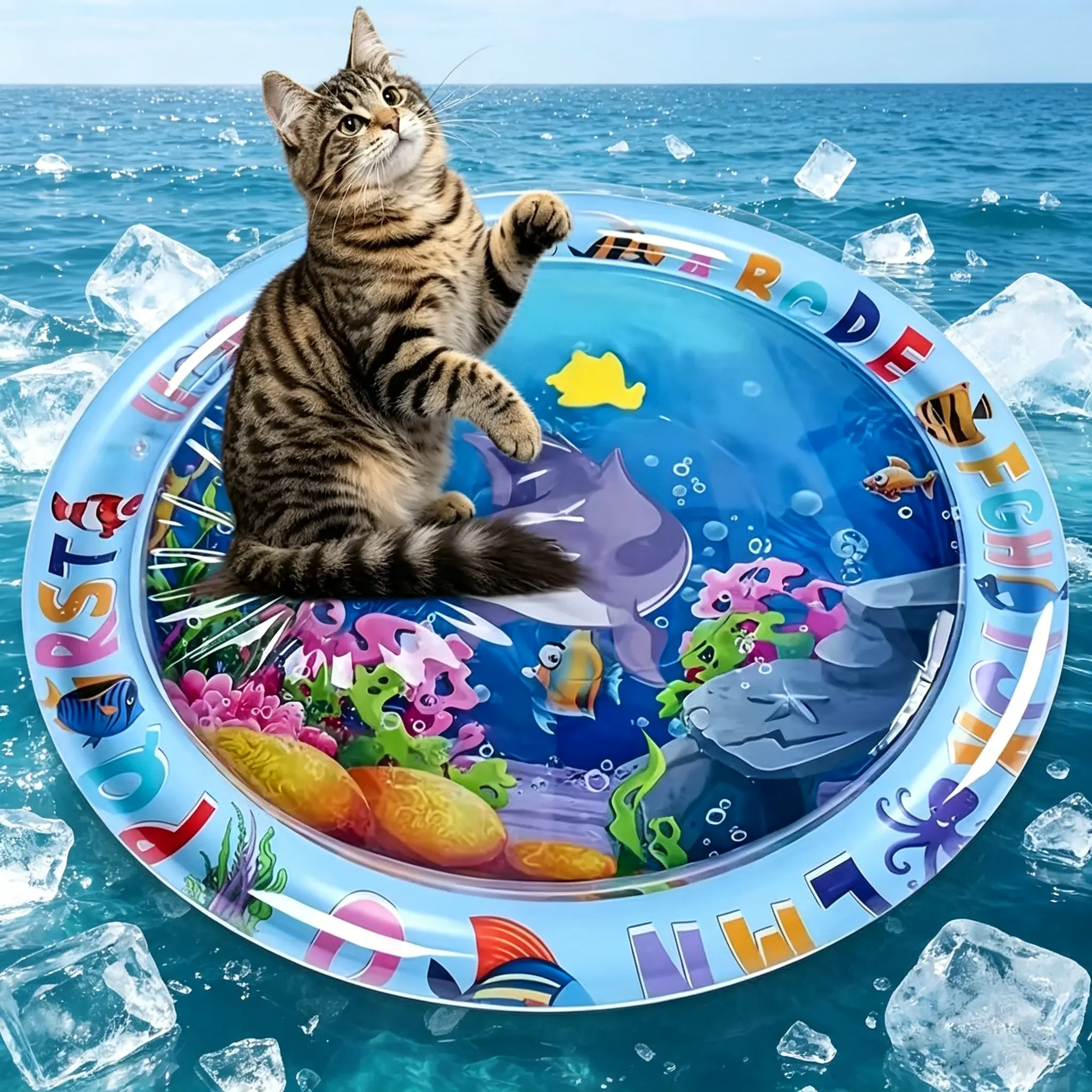 [Already have 10K favorites]Pet Cooling Bed – Thickened Scratch-Resistant Design with Floating Fish Toy. Perfect for Summer Indoor & Outdoor Play, Rest & Cooling. Relieves Pet Boredom. Ideal as a Water Play Pad, Pet Toy Mat, Pet Supplies, Pet Bed. tiktoks