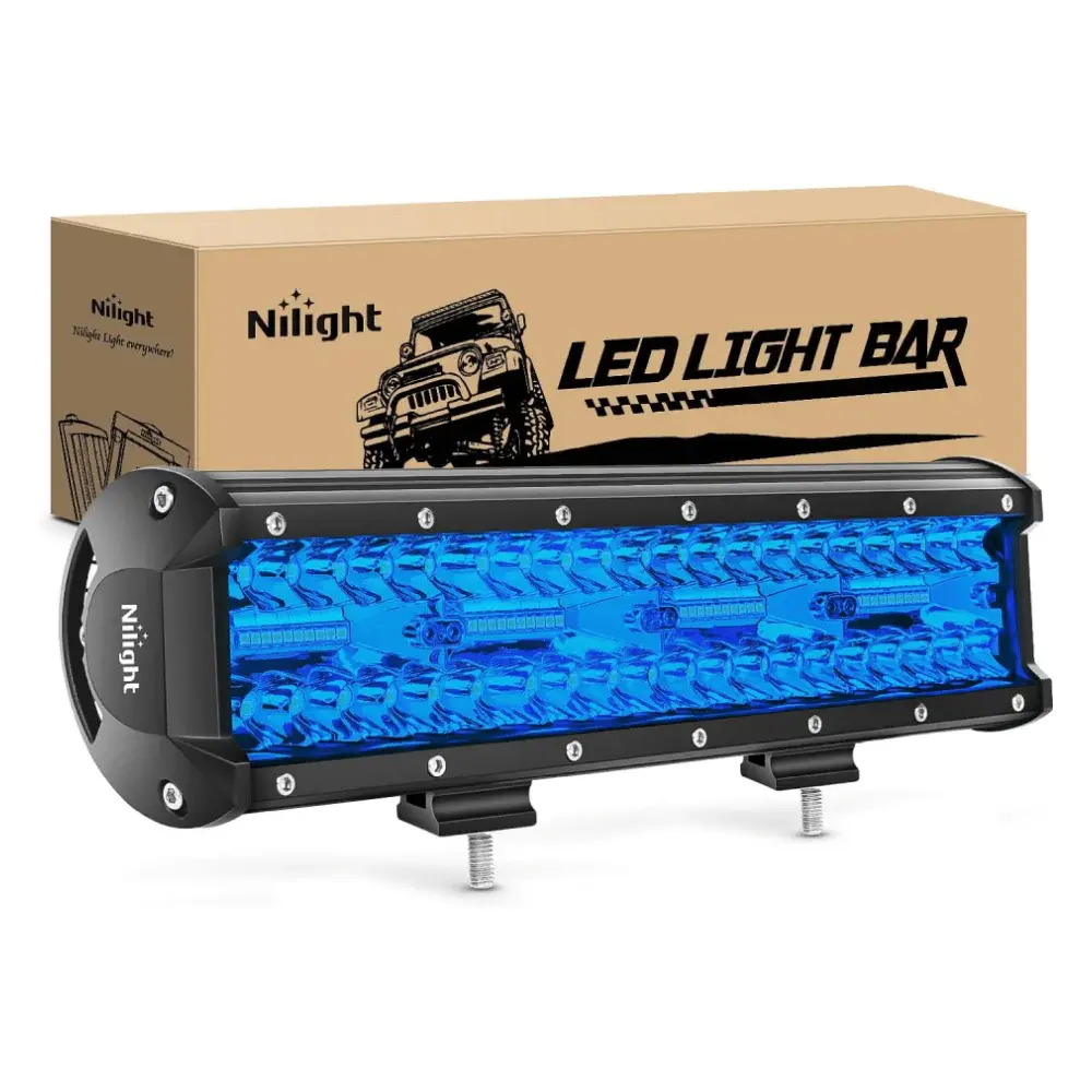 Nilight 12-Inch 240W Triple Row Spot-Flood Mix LED Light Bar - 30000LM Blue, Aluminum Cover, Adjustable Mount, Waterproof Glue, Cooling Fans, -40~85°C, Dustproof, Universal for Automotive Fog Light, Boat Night Fishing