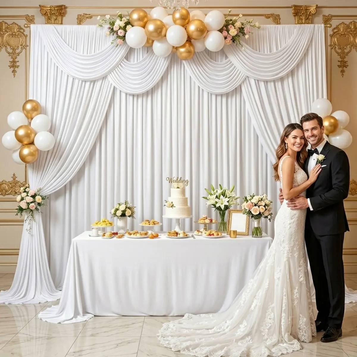 White Silky Smooth Drape Backdrop Curtain - 2 Panels (5FTx7FT Each, 10FTx7FT Total) - Washable Polyester, Wrinkle-free for Wedding Celebration, Birthday-themed Festive Backdrops & Banners, Photography Events