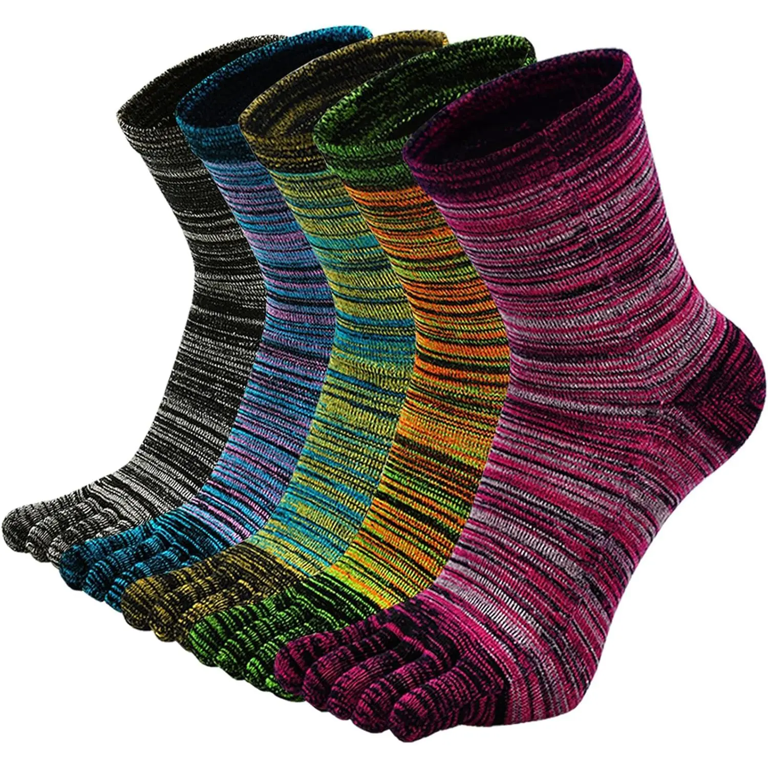 5 Pairs Toe Socks Mens Five Finger Striped Sock Running Athletic Cotton Ankle Sox