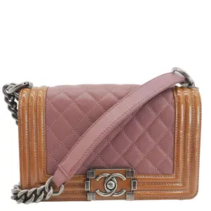 Pre-owned CHANEL Leather Crossbody Bags Duo Boy Flap Small Goatskin Crossbody Bag Pink