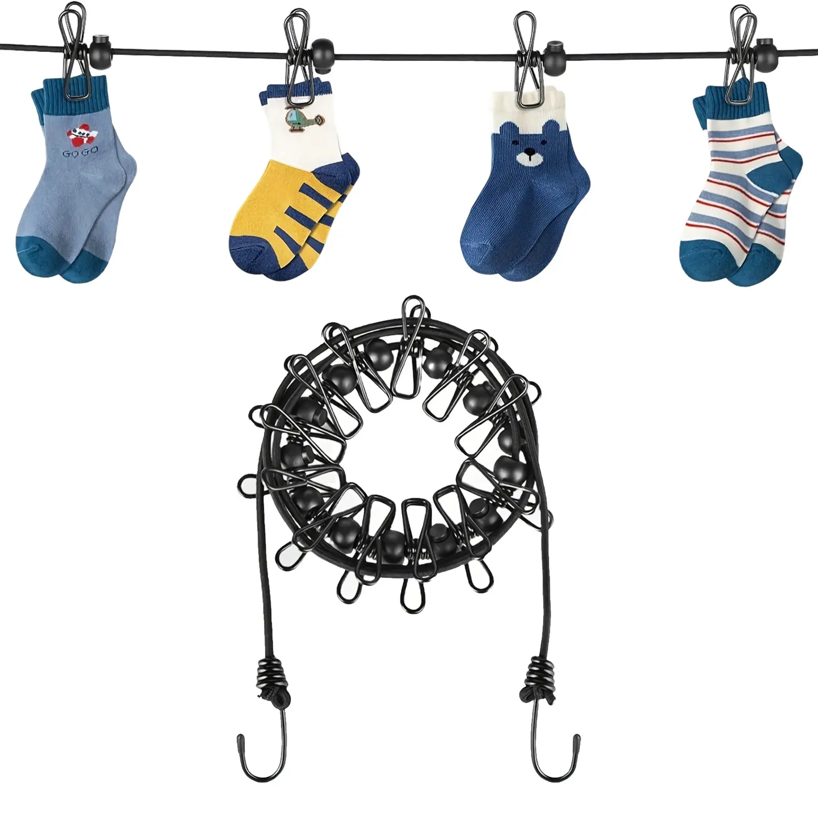 Compact Portable Clothes Drying Laundry Clothesline - Plastic Retractable, Non-Slip Rope with 12 Clips for Home, Travel Use, Laundry Tools & Accessories (yes)