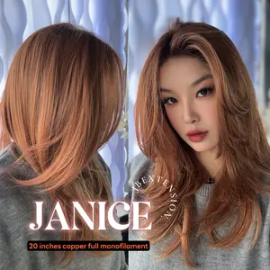 JBEXTENSION JANICE MONO Monofilament Handmade Wig 6X5 Full Monofilament Hand Tied Top Wig 20 Inches Copper Mono Lace Wig With Anti-slip Silicone Strips Glueless Wig JANICE MONO【BENDY EAR TABS】
