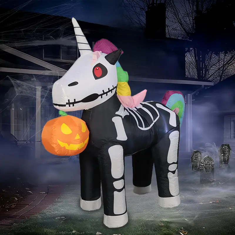 5ft Cute Spooky Polyester Skeleton Unicorn Inflatable, Built-in Decorative LED Lights, Weather-Resistant Halloween Decorations for Halloween Aesthetic, Trick or Treat