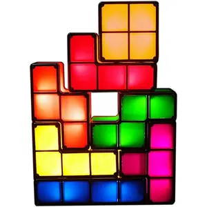 7-Piece Stackable 3D Puzzle Night Light, Multichrome Novelty Lighting, Induction Interlocking 7-Color LED Magic Blocks, DIY Desk Lamp for Teens, Home Decoration & Birthday Gift