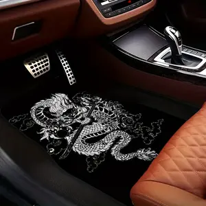 4-Piece Dragon King Design Car Mat Set - Polyester Fiber, Universal, Four Seasons Comfort, Durable Vehicle Interior Protection and Stylish Auto Accessories | Perfect Gift, Universal Front and Front, Car Decor