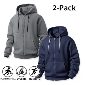 2-Pack Men’s Full-Zip Hoodies with Drawstring, Adjustable Hood, Kangaroo Pocket, Loose Fit — for basketball, cycling, running, gym, and everyday life
