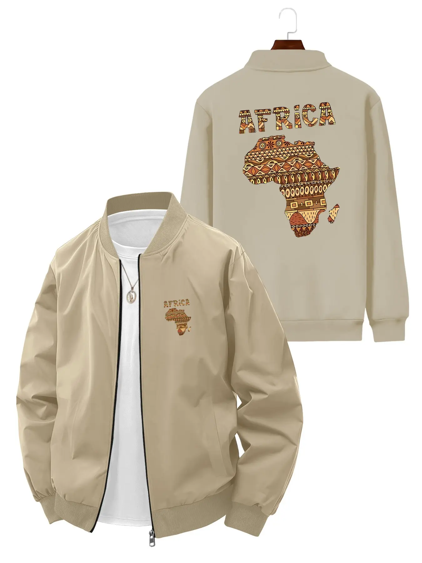Fashion Trendy Men's African Map Printed Casual Jacket Coat Long Sleeve for Daily Casual Outings and Wear Streetwear Jackets Casual Fashion Outerwear